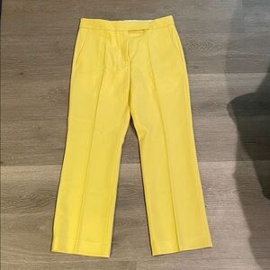 Tory Burch Yellow Wool Cropped Pleated Trousers